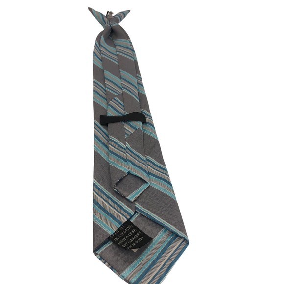 Youth Gray and Blue Clip on Tie - Picture 4 of 7